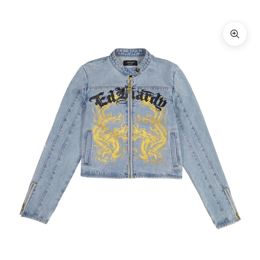 DRAGON PANTHER DENIM JACKET MOTO ED HARDY NWT